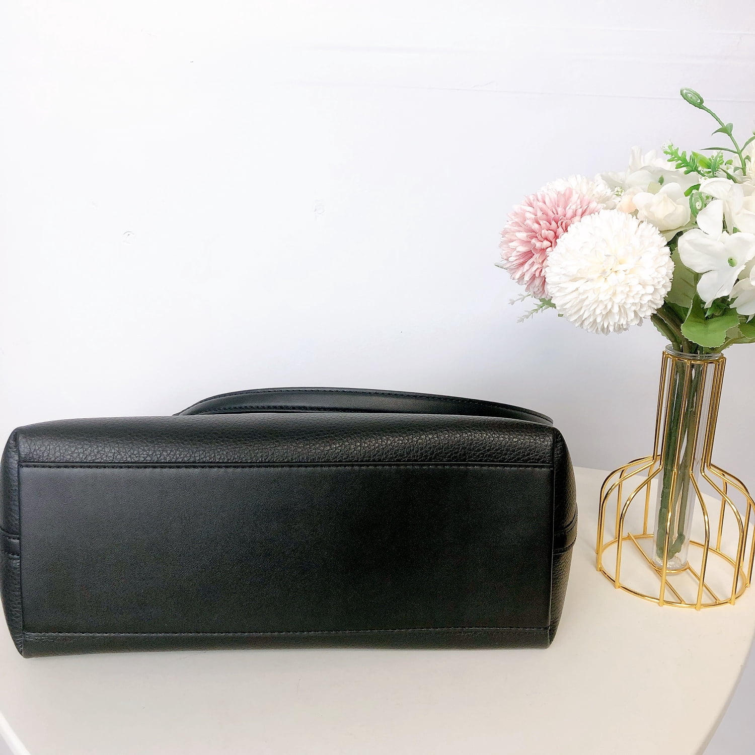 Michael Kors Jet Set Medium Black Leather Front Zip Chain Tote 