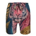 thumbnail image 3 of Salouo Pink Tiger Gold Leaves Pattern Swim Trunks for Men,Men's Hawaiian Bathing Suit Swimsuits Quick Dry Swimming Board Shorts Beach Shorts with Pockets-Large, 3 of 6