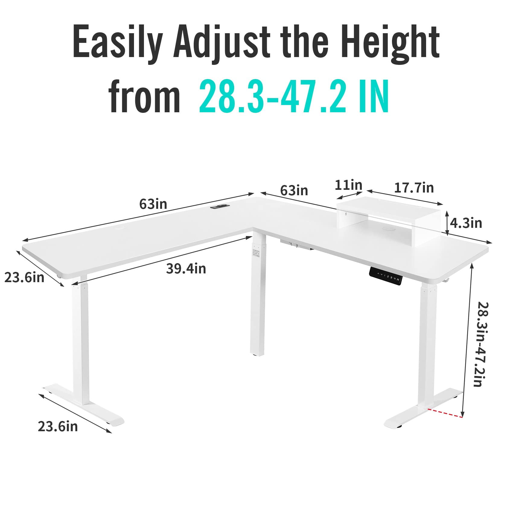 UNICOO® L-Shaped Triple Motor Electric Height Adjustable Standing Desk - Gaming & Home Office Corner Desk, with Easy Touch Control & Solid Steel Construction (White Top/White Frame - XOT-L3E-WW)