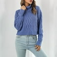 thumbnail image 5 of VSSSJ Cropped Sweaters for Women Long Sleeve Casual Turtleneck Cable Knit Solid Color Loose Fall Winter Crop Pullover Sweater Tops Blue S, 5 of 9