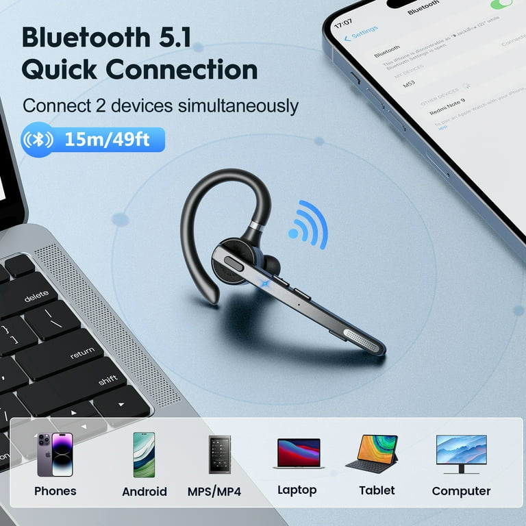 Oreillette Bluetooth New Bee V5.1 - Double Micro, Réduction De Bruit, 12h Autonomie, Chargeur Boîtier | Pour Bureau, Conduite