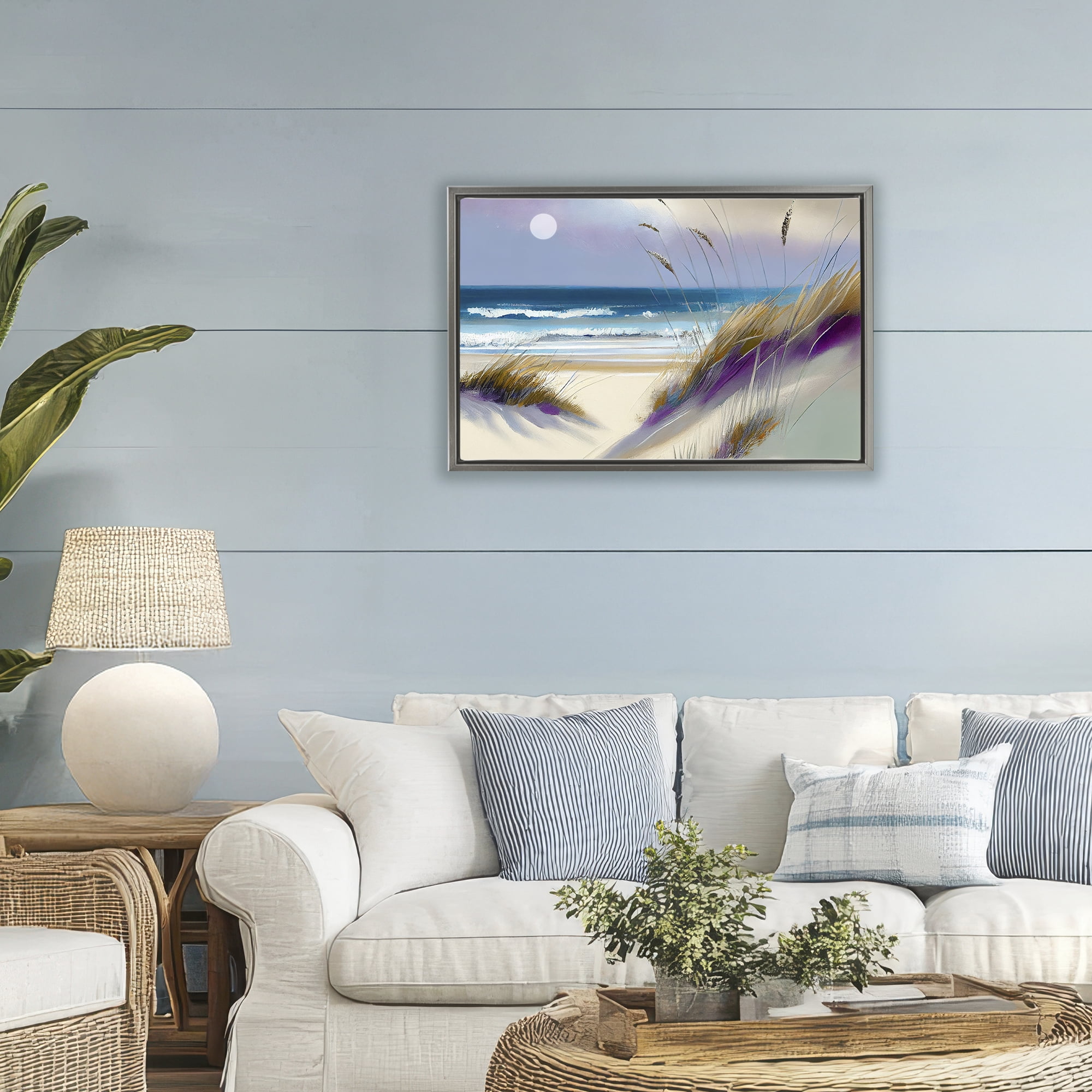 Beach Dunes Serenity Gray Framed Floater Canvas Wall Art, design by Sasha