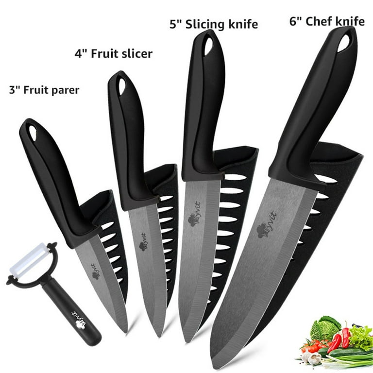 Myvit Black Ceramic Chef Knife with Sheath, 3 4 5 6inch Sharp