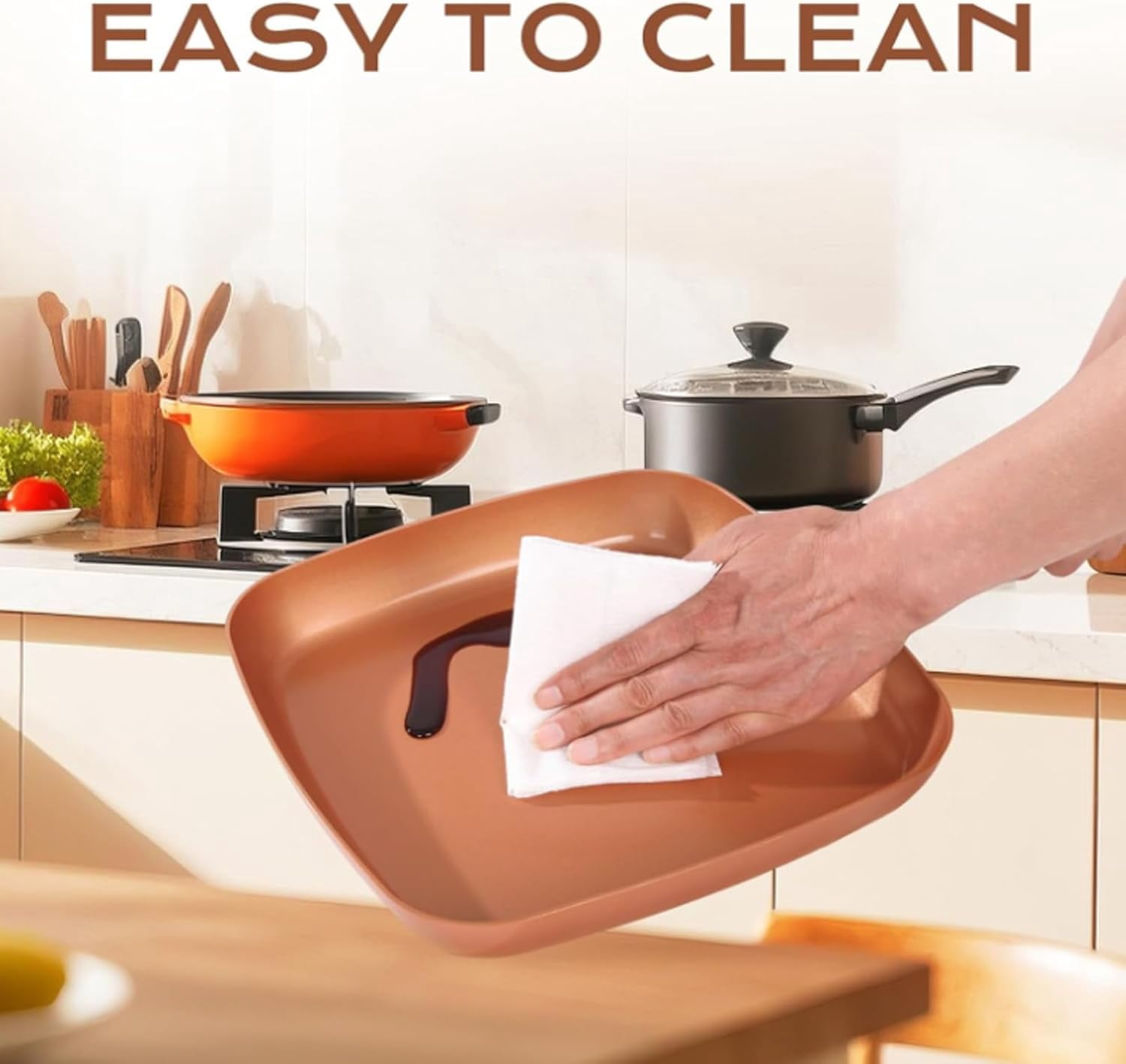 Square Frying Pan Copper Color Aluminum Alloy Non Stick Ceramic Coating Induction Compatible Cookware