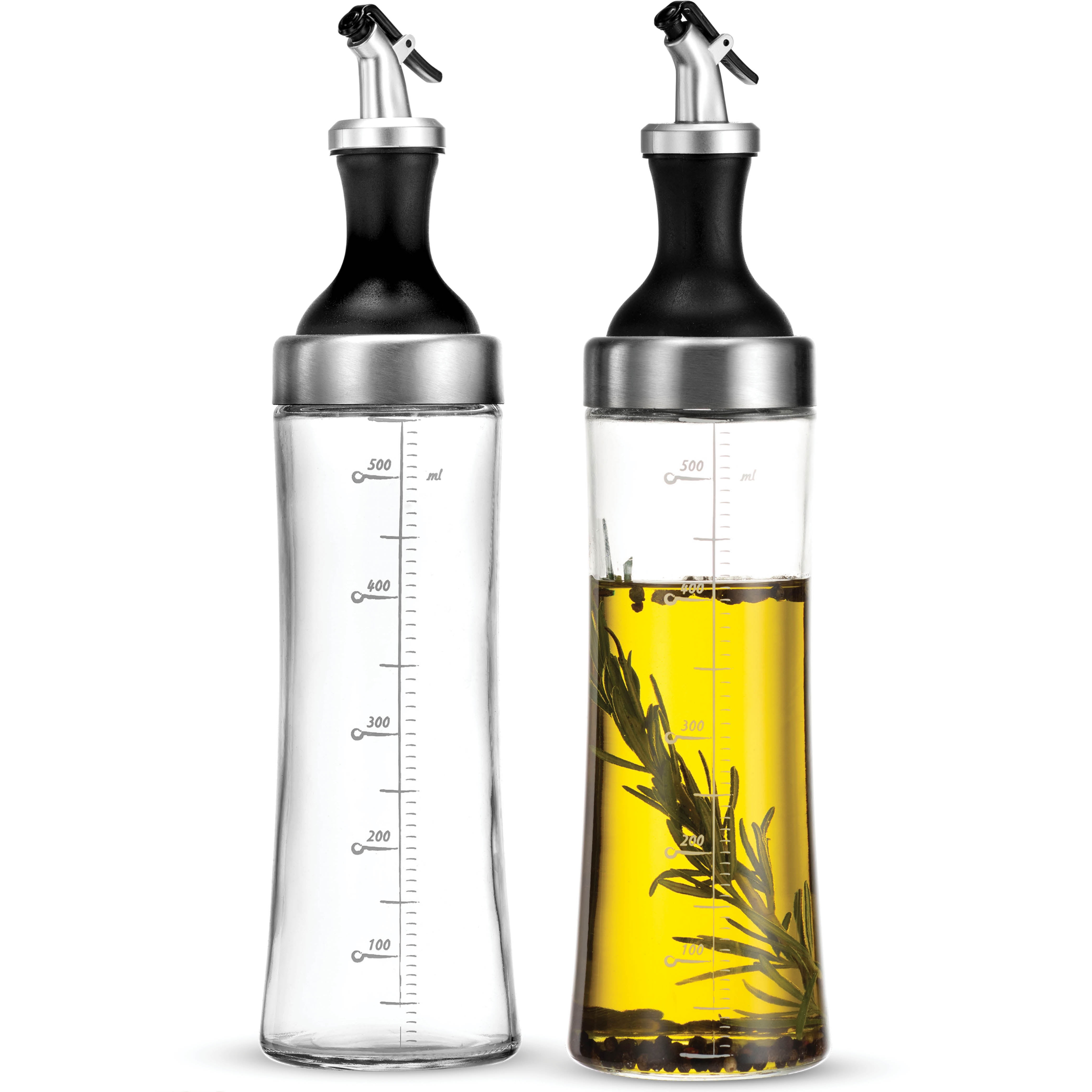 2 Outlet Clear Glass Olive Oil Jar Vinegar Bottle Sauce Cruet Dispenser Kitchen