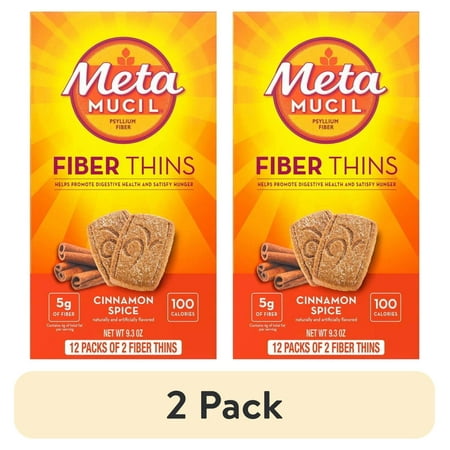 (2 pack) Metamucil Fiber Supplement Chewable Thins, Fiber Food for Digestive Health, Cinnamon Spice, 12 Count
