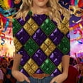 thumbnail image 1 of RKSTN Mardi Gras 3/4 Length Sleeve Womens Tops Oversized Crewneck Carnival Graphic Printed Three Quarter Sleeve T Shirt Women Casual Round Neck Funny Tuesday Carnival Party Loose Short Sleeve Shirt, 1 of 6