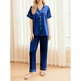 thumbnail image 3 of Avidlove Women 3 Piece Satin Silk Pajama Set Comfy Short Sleeve Button Down Pj Shirt with Shorts and Long Pants Sleepwear Soft Loungewear S-XXL, 3 of 6