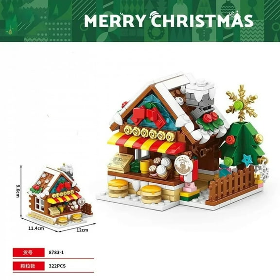 Winter Christmas Gingerbread House Elk Carriage Small Train Christmas Stockings Building Blocks Bricks New Year Toys