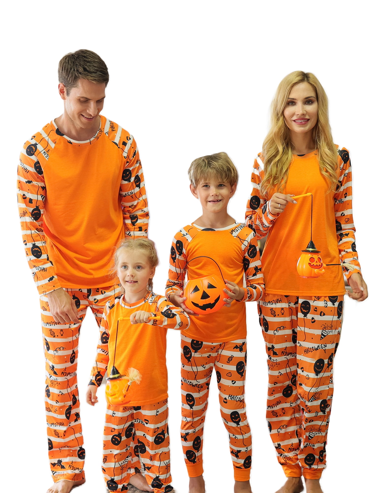 Family Matching Halloween Funny Pajamas Women Men Kids Pumpkin Holiday  Sleepwear Sets Long Sleeve Pjs 