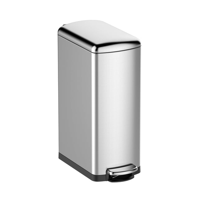 Slim Stainless Steel Kitchen Trash Can 8 Gallon – Step Pedal, Soft-Close Lid, Removable Inner Bucket, Fingerprint-Resistant, Space-Saving for Bathroom Office – Silver/Black