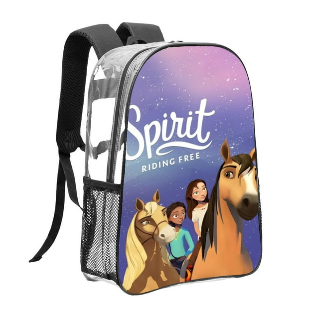 Spirit: Corre Libre Mochila transparente temática, resistente y duradera, bolsa see-through para trabajo, deporte, universidad y viaje, 31 × 43 cm