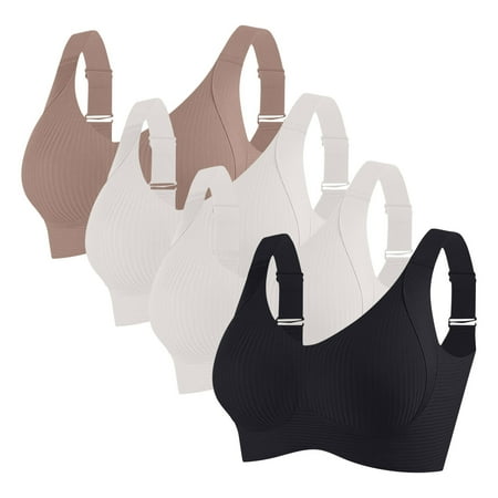 Levmjia Women Sexy Sports Bra Nylon Spandex Wireless Comfortable Supportive Everyday Wear Sleep Lounge Yoga Workout V Neck Solid Color 75B-100CD