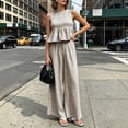 thumbnail image 2 of Summer 2 PC Set for Women Crew Neck Cropped Tank Tops with Palazzo Pants Gingham Outfit Set for Everyday Vacation Brown S, 2 of 7