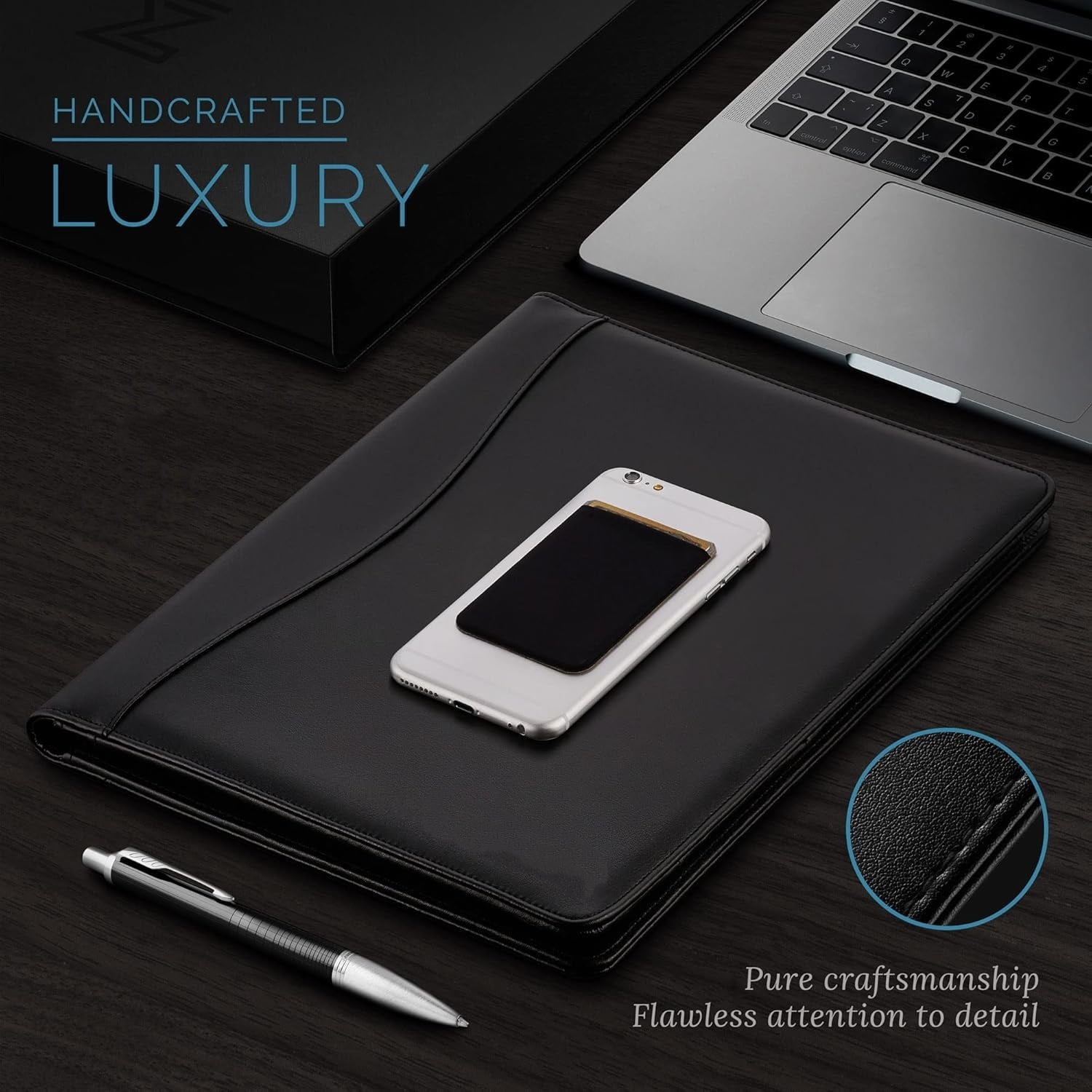 Leather Portfolio Folder - Business PU Leather Portfolio Notepad Holder for Resumes, Legal Pad Portfolio Executive Binder, Professional Padfolio Notebook for Women/Men
