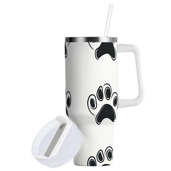Yayeee 40oz Stainless Steel Tumbler with Straw and Handle Double-Wall Insulated Travel Water Bottle, Cartoon Cat Paw