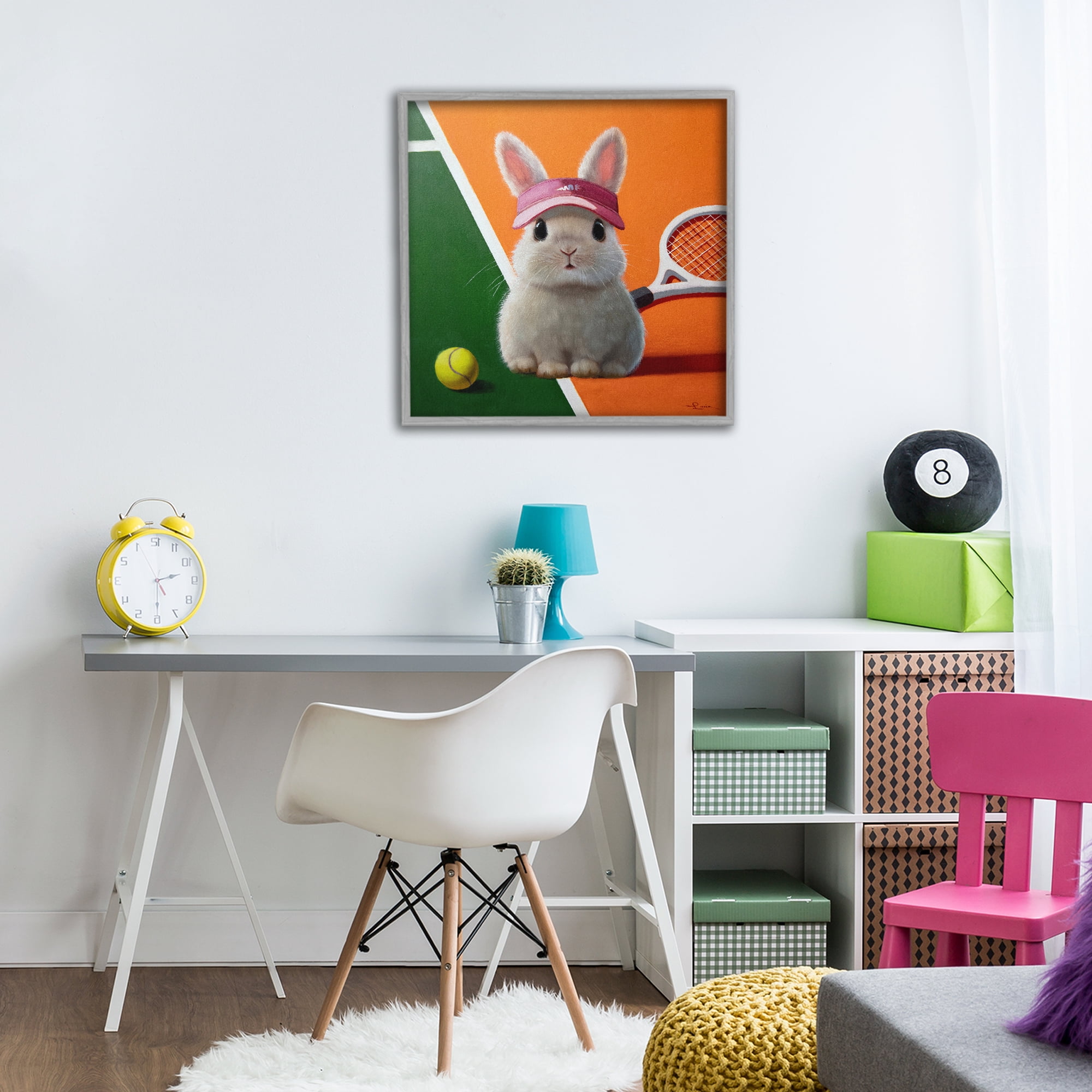 Stupell Industries Match Ready Tennis Bunny Gray Framed Giclee Art, design by Lucia Heffernan