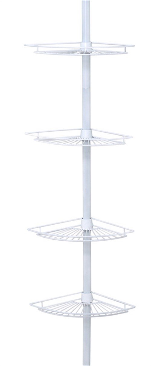 2114W Corner Shower Caddy, Tension Pole, White, 8.5 x 8.5 x 97 In