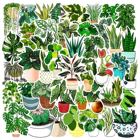 CCOCC 50 Pcs Cute Potted Plant Stickers,Waterproof Vinyl Plant Stickers for Water Bottle Laptop,Aesthetic Garden Stickers