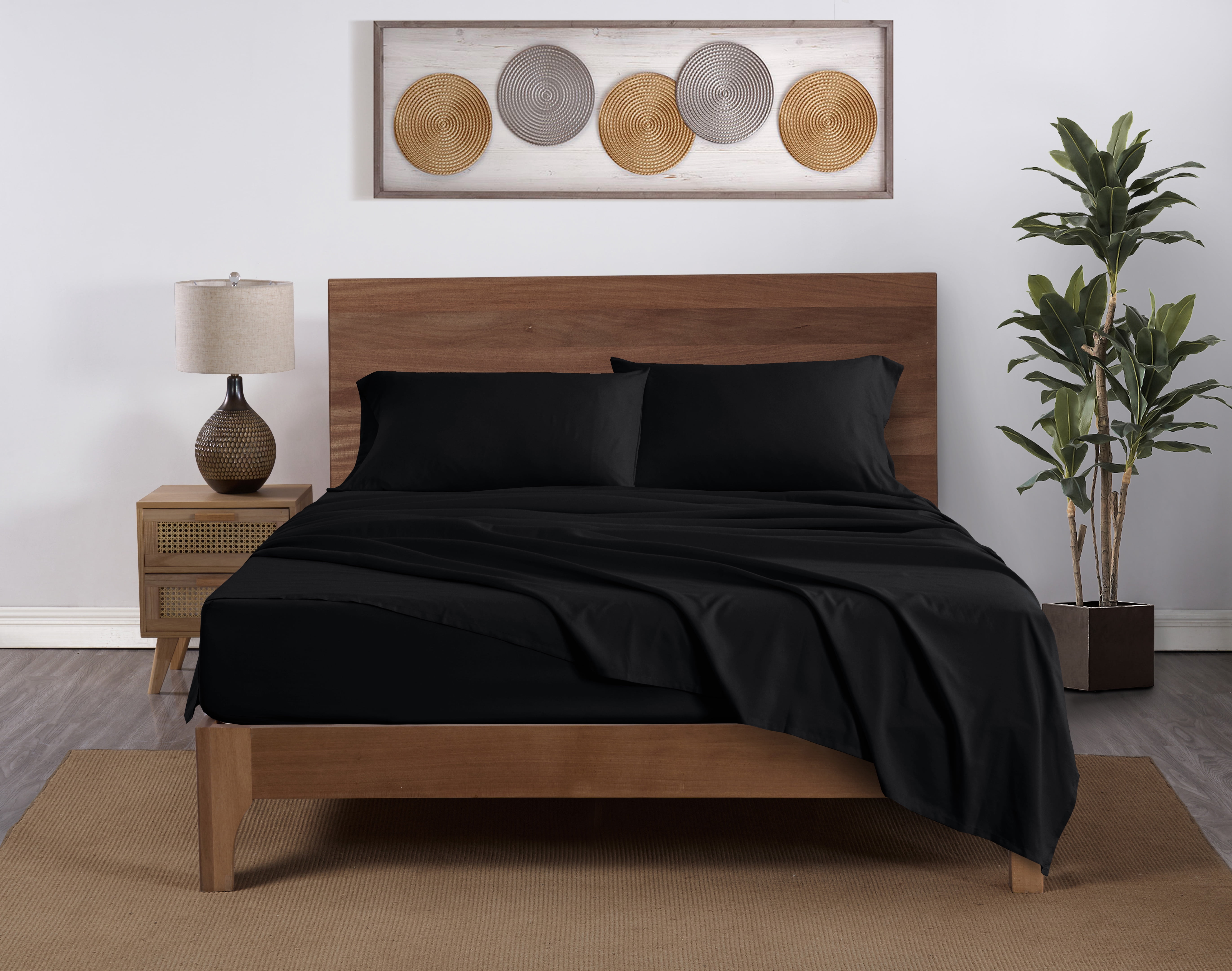 Mainstays Brushed Microfiber Bed Sheet Set, Full, Rich Black, 4 Piece