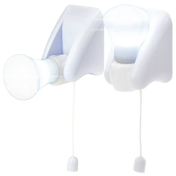 Wireless Battery LED Light Bulb - Portable, Cordless Stick Anywhere Light w/ Pull String & Slide Base - Adhesive Mounting For Closet, Cabinet, & More - 2pc