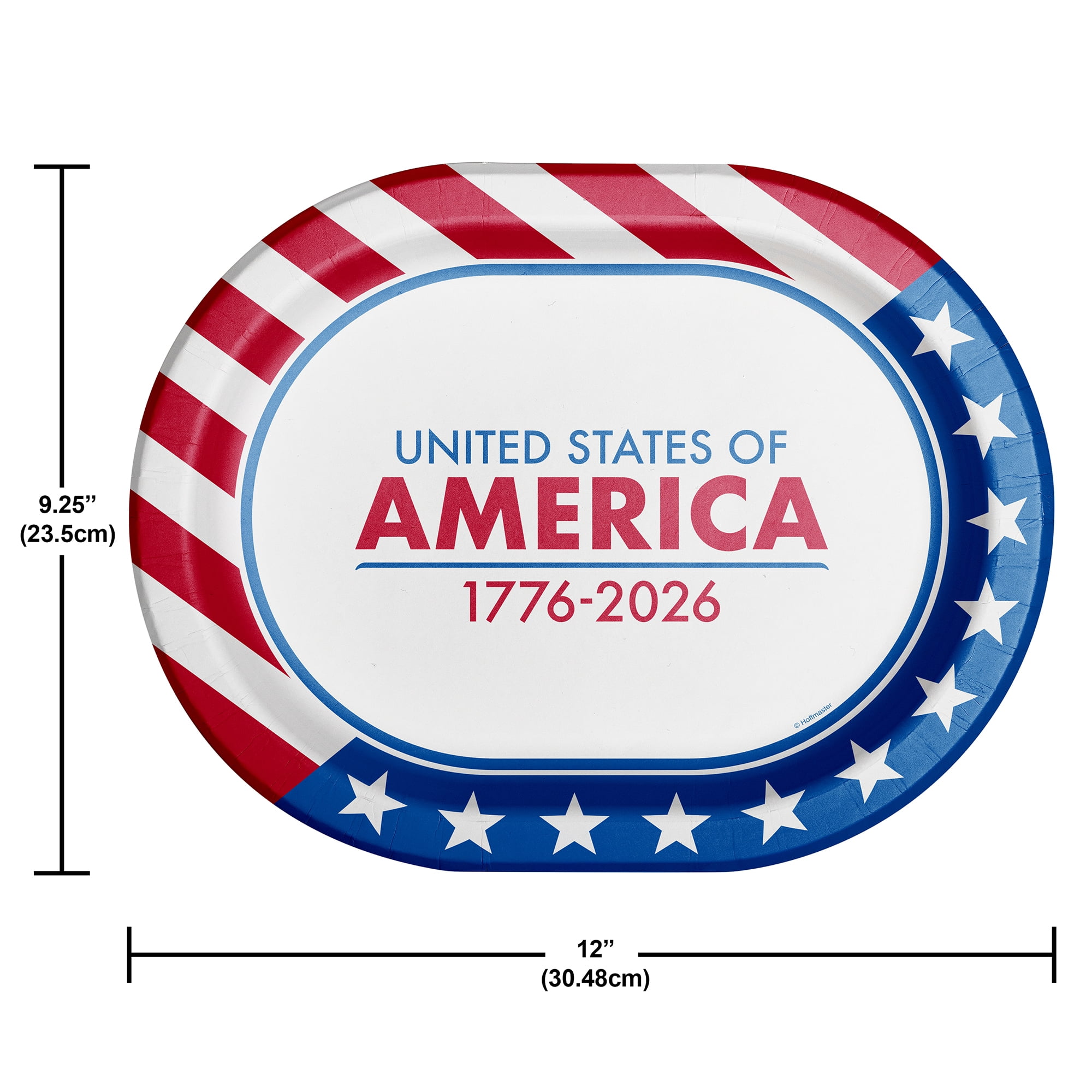 Red/White/Blue United States of America Oval Disposable Paper Plates, 9.25" x 12", 8 Count, Patriotic by Way To Celebrate