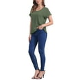 thumbnail image 2 of INSPIRAR CHIC Blusas de Lino para Mujeres, Camisetas de Manga Corta, Ropa Casual Básica de Verano, Blusa Suelta de Color Sólido XL Verde Oliva, 2 of 6
