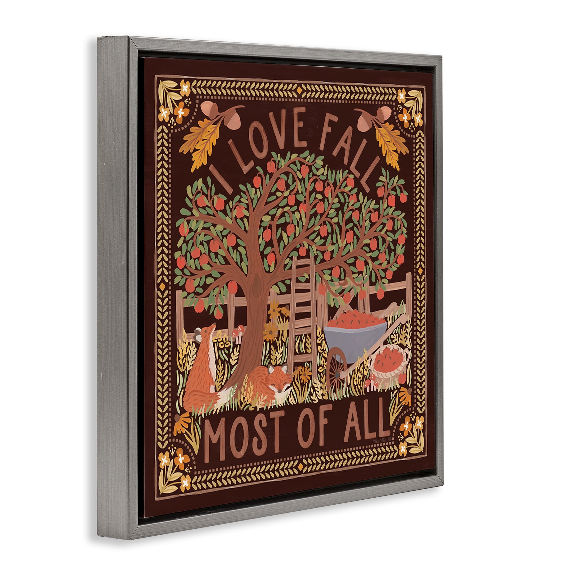 Stupell Industries Love Fall on Brown Landscape Painting Gray Floater Framed Art Print Wall Art, 25 x 25