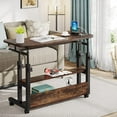FETON Portable Desk with Power Outlets, Height Adjustable Side Table