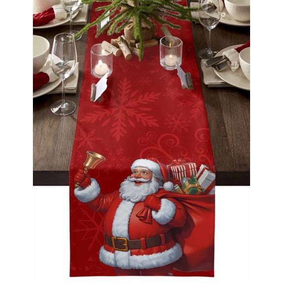 Christmas Table Runner Santa Claus Bells Table Runners Red Snowflake Cotton Linen Dresser Scarf Kitchen Dining Table Decor for Christmas Holiday Party Decor 13x90 Inch