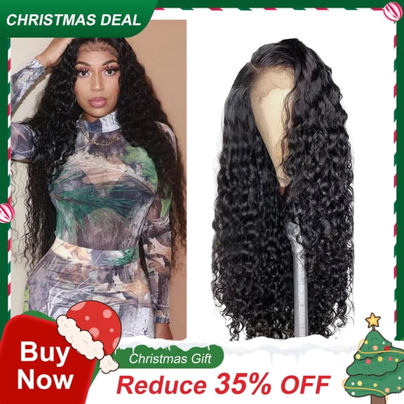 DOPI 32Inch Deep Wave Lace Front Wigs Human Hair Lace Frontal Wigs For Black Women Hair 13x6 Transparent Lace（80%Synthetic Wig x 20%Human Hair）