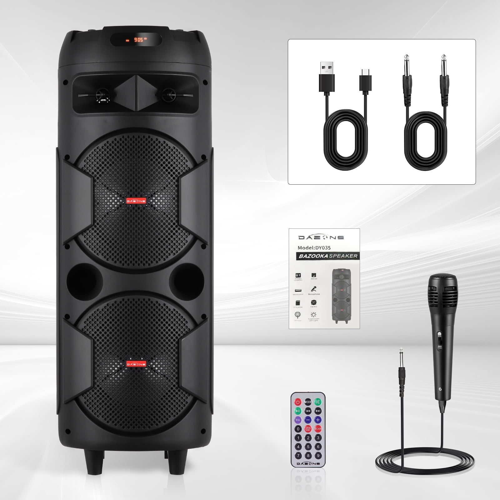 RIDWIND 6000W Peak Power Bluetooth Speakers Portable Wireless Speaker with Double 8 inch Subwoofer Heavy Bass,FM Radio, Microphone, Lights, Remote Control TWS Stereo Sound System Speaker