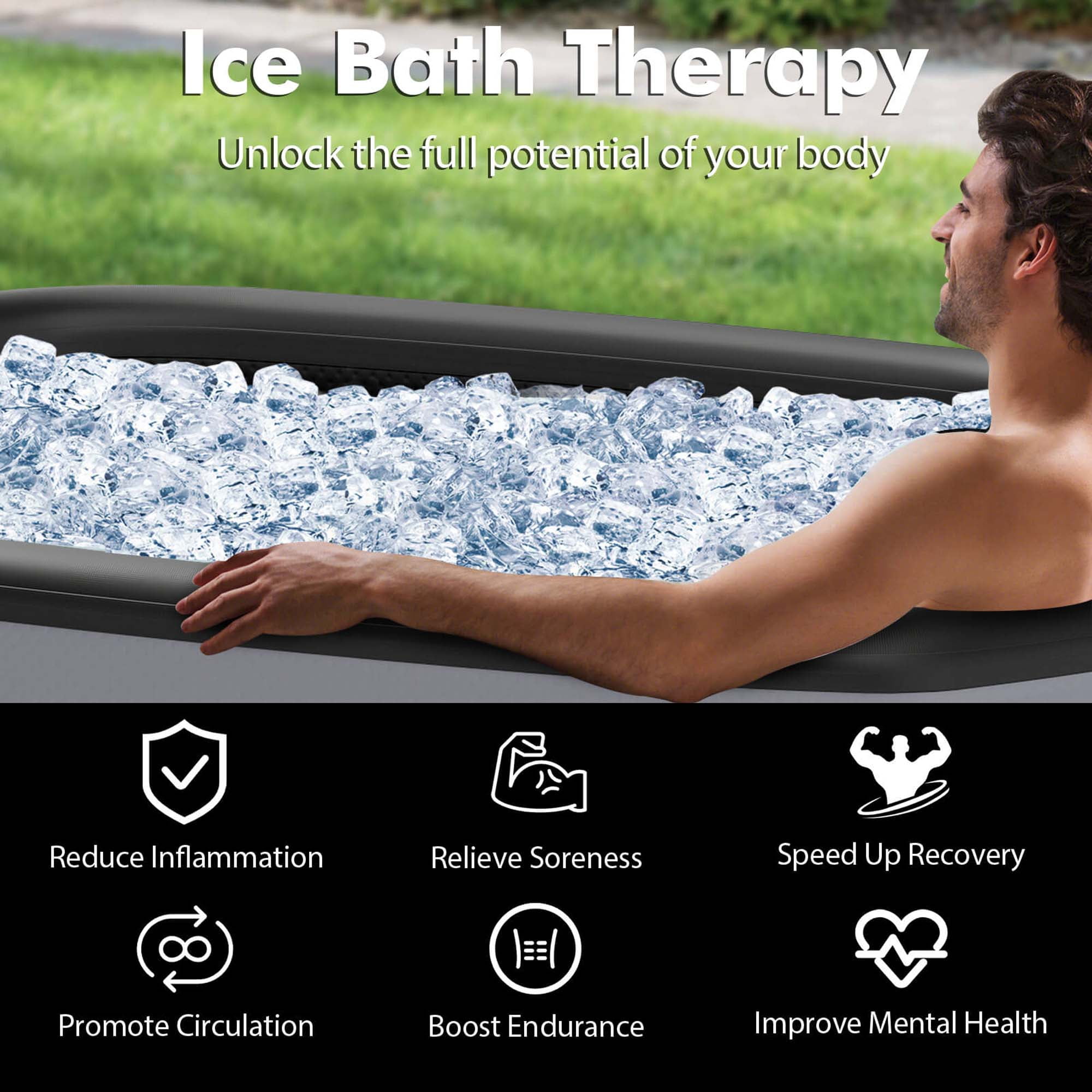 Costway XL 129 Gal Oval Ice Bath Tub for Athletes with Cover Hand Pump Backpack for Adults Gray