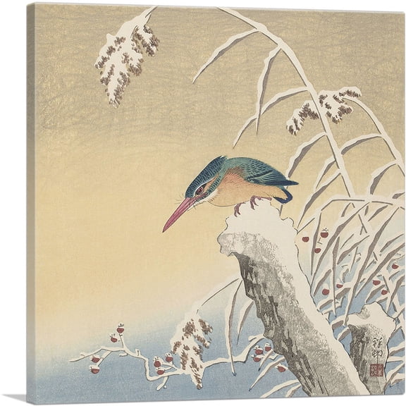 ARTCANVAS Kingfisher Canvas Art Print by Ohara Koson - Size: 26" x 26" (1.50" Deep)