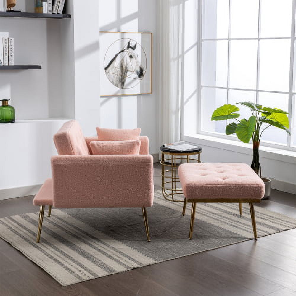 BSHTI36.61'' Wide Modern Accent Chair With 3 Positions Adjustable Backrest, Tufted Chaise Lounge Chair, Single Recliner Armchair Gold Legs For Living Room, Bedroom (Pink)
