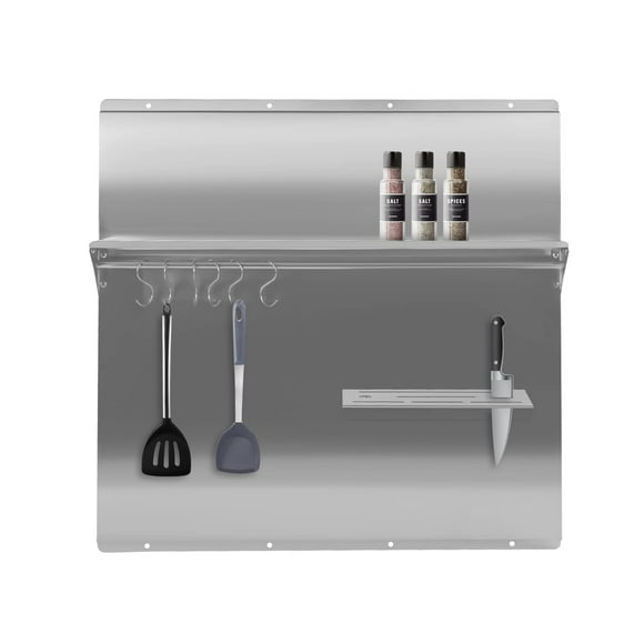 Dosseret de Cuisine en Acier Inoxydable avec Étagère, Plaque Éclaboussures Argentée pour Hotte de Cuisine avec Étagère et Support (30x30.7 Pouces)