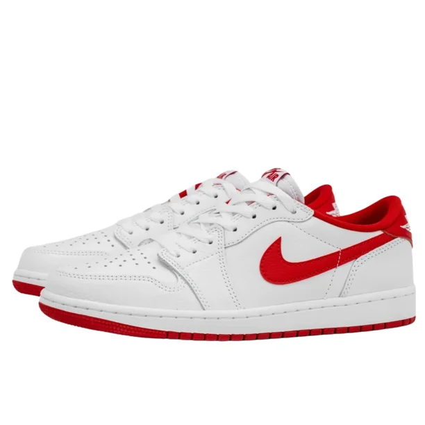 Ni-k-e Air Jordan 1 White Red Retro Low OG Leather Sneakers AJ1 Men Size 16 NEW!