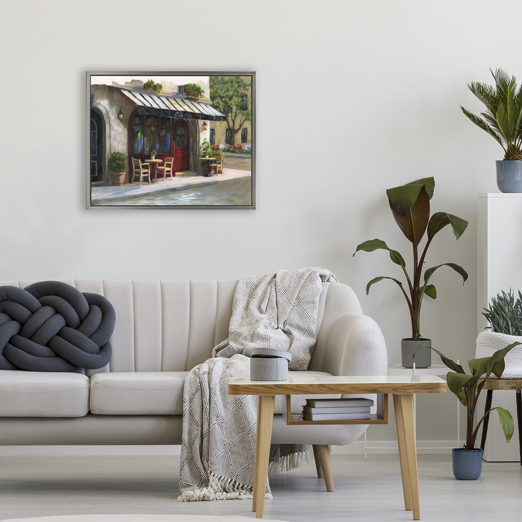 Stupell Industries Charming Sidewalk Cafe Tables Gray Framed Floater Canvas Wall Art, design by Nan