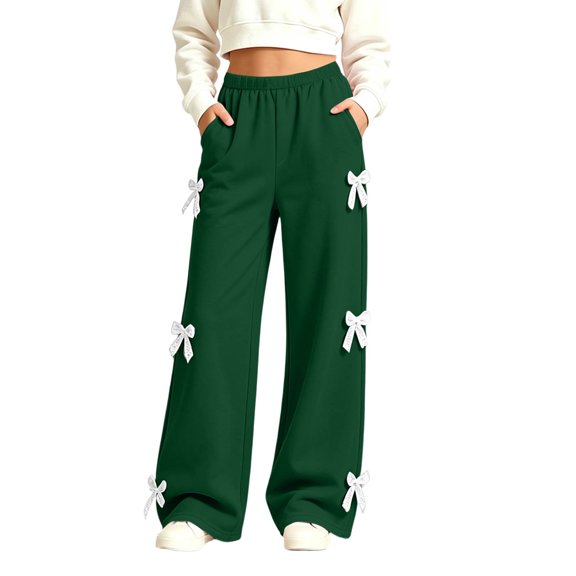 VEKDONE Girls Bow Side Sweatpants Loose Fit PullāOn Waist Track Pants Wide Leg Casual Athletic Joggers Fall Winter Fashion Re4Laxed Clothing for Street,Home