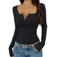 thumbnail image 2 of Women's 2026 Long Sleeve Henley T Shirts Lace Trim Button Ribbed Knit Slim Fit Casual Basic Tops Blouse, 2 of 5