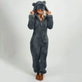 thumbnail image 2 of Front Zip Sherpa Fleece Onesie Hoodies Womens Shaggy Fuzzy Bear Ears Hooded Jumpsuit Winter Pajamas Homewear (XL, Dark Gray|Eye Mask), 2 of 6