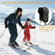 Unisex Winter Leather Trapper Hat Faux Fur,Windproof Pilot Cap Ushanka Russian Hats for Men Women