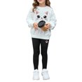 thumbnail image 2 of Tfken Children Girls Outfits Sets Crew Neck Athleisure Cat Print Sweatshirt Slim-Leg Pant Elegant Clothing Set White Size 1-2 Years, 2 of 6