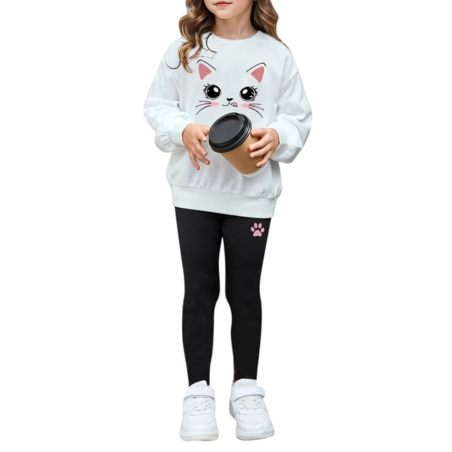 SXcggal Ensemble pour Tout-Petit Fille, Mignon, à Imprimé, Chandail à Capuchon à Col Rond à Manches Longues et Leggings, Confortable, Stylé, Léger