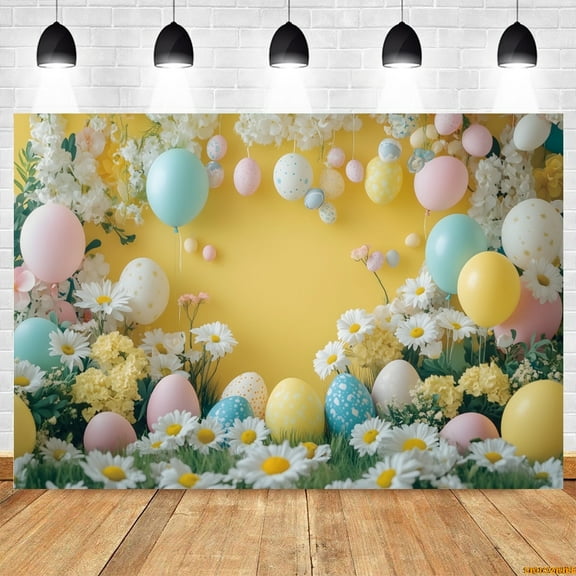 Happy Easter Backdrop Spring Flower Yellow Wall Easter Eggs Balloon Baby Birthday Kids Portrait Photography Background r