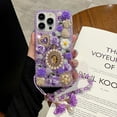 thumbnail image 4 of for iPhone 7/8 Bling Diamond Case with Flower Strap, 3D Luxury Sparkle Glitter Crystal Rhinestone Pearl Love Rose Wristband Bracelet Case Cover for Girls Women Kids (Purple), 4 of 10