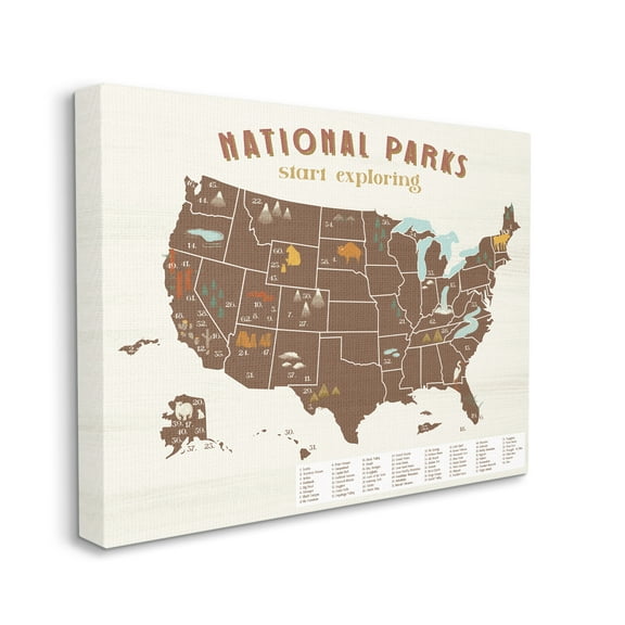 Stupell Industries Start Exploring National Parks Map United States Graphic Art Gallery-Wrapped Canvas Print Wall Art, 24x30, by Daphne Polselli