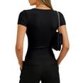 thumbnail image 4 of Womens Short Sleeve Square Neck Basic T Shirts Slim Fit Crop Y2k Tee Black M, 4 of 5
