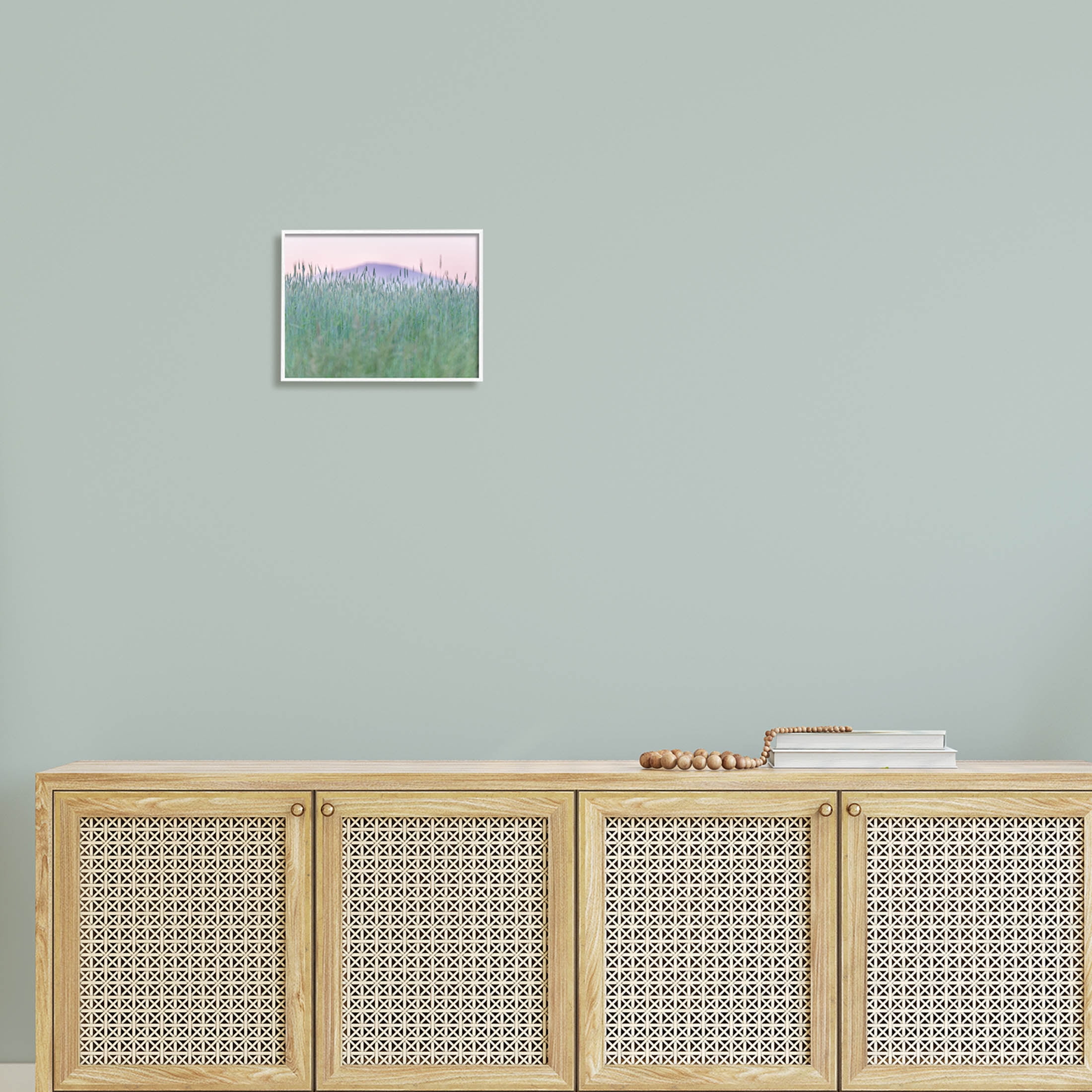Wheat Field Pastel Mountain Peak Landscape Photograph White Framed Art Print Wall Art