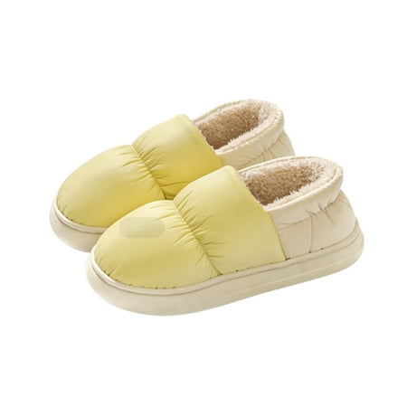 

Penkiiy Warm Slippers for Women Down Cotton Slippers for Women In Fall And Winter With Non-Slip Heel for Indoor Home Use Thickened And Warm for Couples To Wear Outside Yellow Slippers